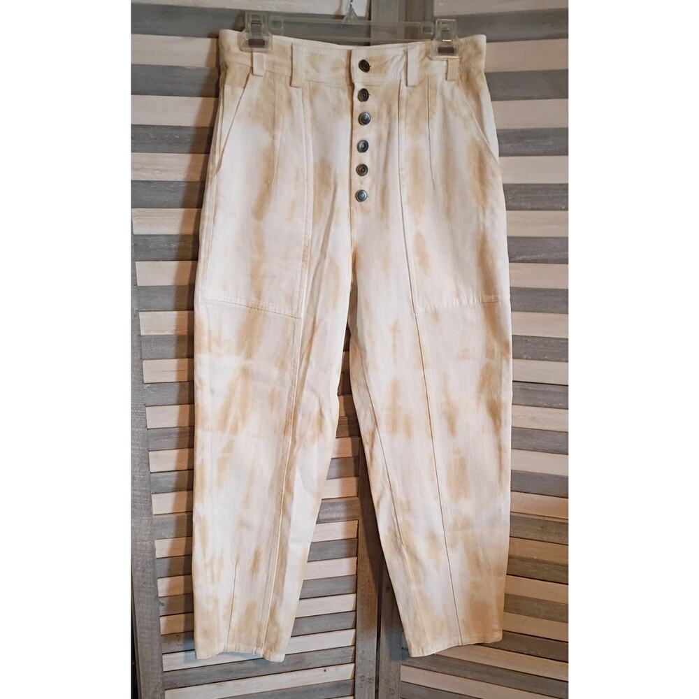 Free People‎ Cream and Tan Straight Leg Jeans